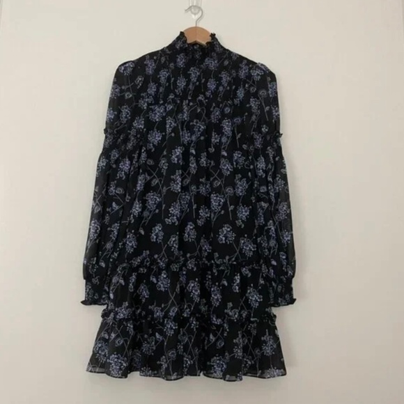 cinq a sept Dresses & Skirts - Cinq A Sept Stephanie Floral Mini Dress in Charcoal/Hydrangea Blue Size 0